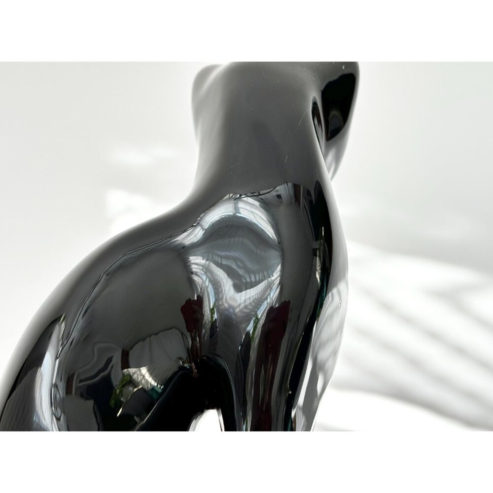 Midcentury Modern Black Ceramic Felt Bottom Vintage Tall Cat Statue - Picture 7 of 10